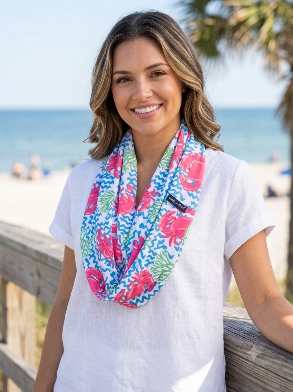 Simply Southern Crab & Coral Pattern Infinity Scarf – Coastal Preppy Accessory